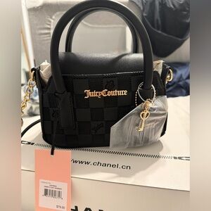 Juicy Couture Black Checker Satchel with Gold Hardware